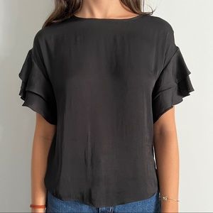 BLUSH Boutique Black Ruffle Sleeve Top
